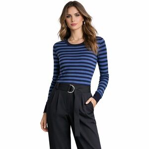 Vince Blue Stripe Cotton Sweater Fitted Long Sleeve